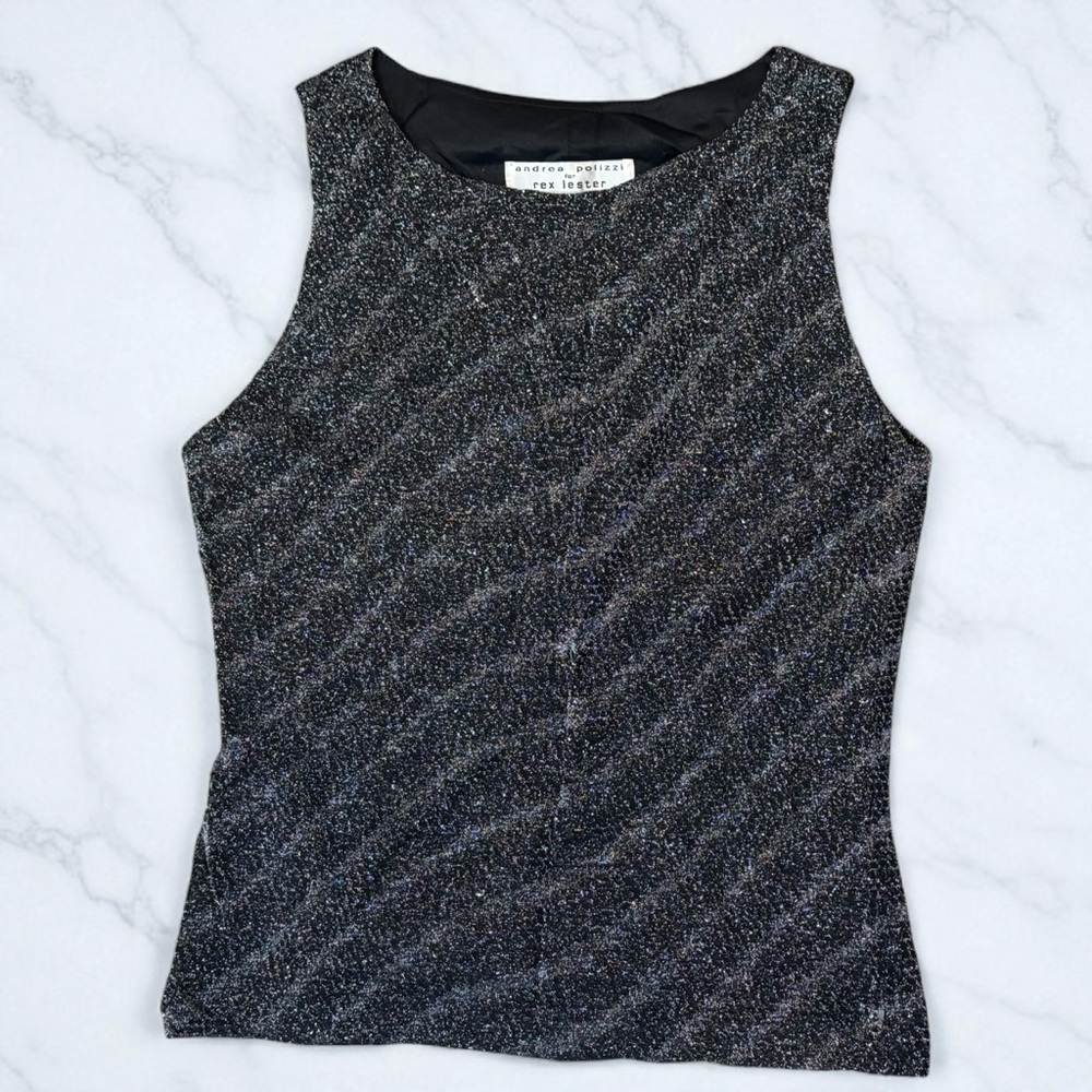 Andrea Polizzi For Rex‎ Lester sparkly metallic high neck top 90s Y2K glam